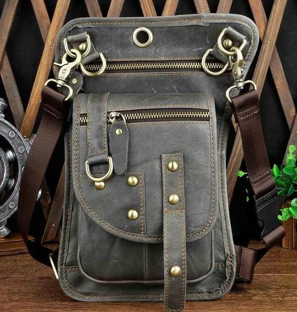 Genuine Leather Waist Drop Leg  Messenger Bag