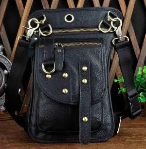 Genuine Leather Waist Drop Leg  Messenger Bag