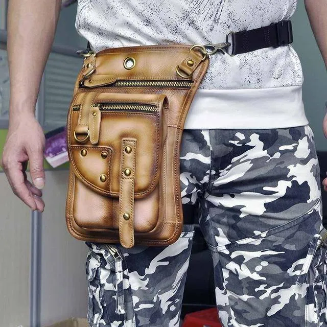 Genuine Leather Waist Drop Leg  Messenger Bag