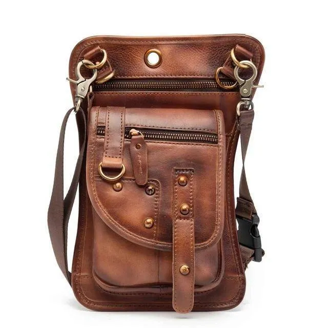 Genuine Leather Waist Drop Leg  Messenger Bag