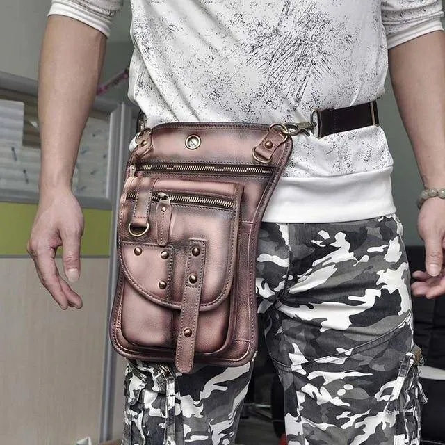 Genuine Leather Waist Drop Leg  Messenger Bag