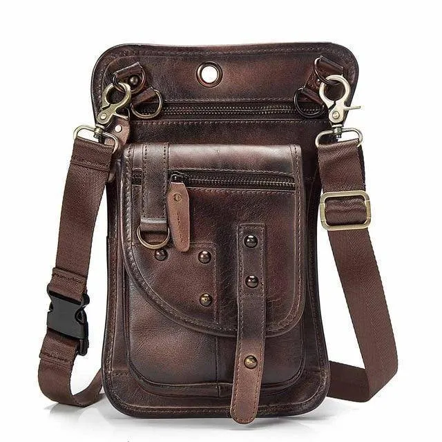 Genuine Leather Waist Drop Leg  Messenger Bag