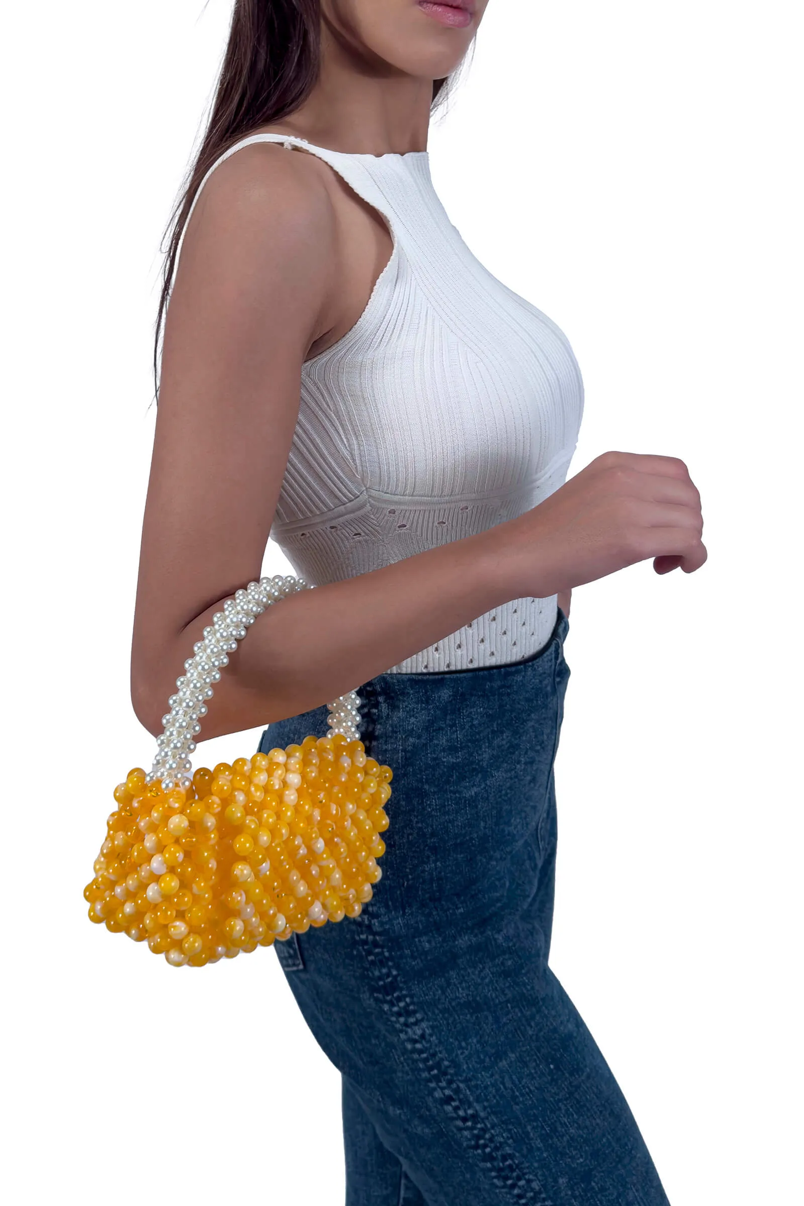 Golden Radiance Beaded Mini Tote
