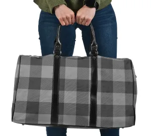 Gray Buffalo Plaid Duffel Travel Bag With Faux Leather Handles