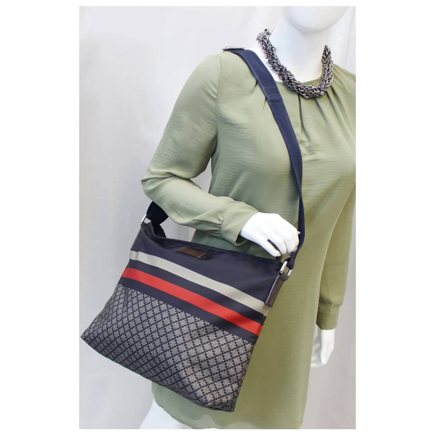 GUCCI Diamante Nylon Messenger Crossbody Bag 270410 Navy