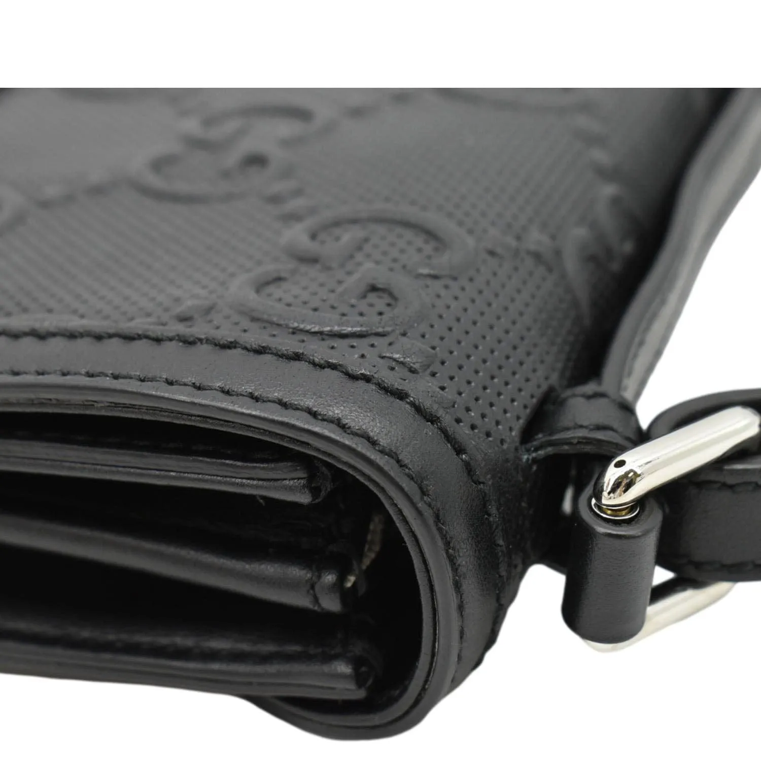 GUCCI GG Embossed Leather Messenger Bag Black 625782