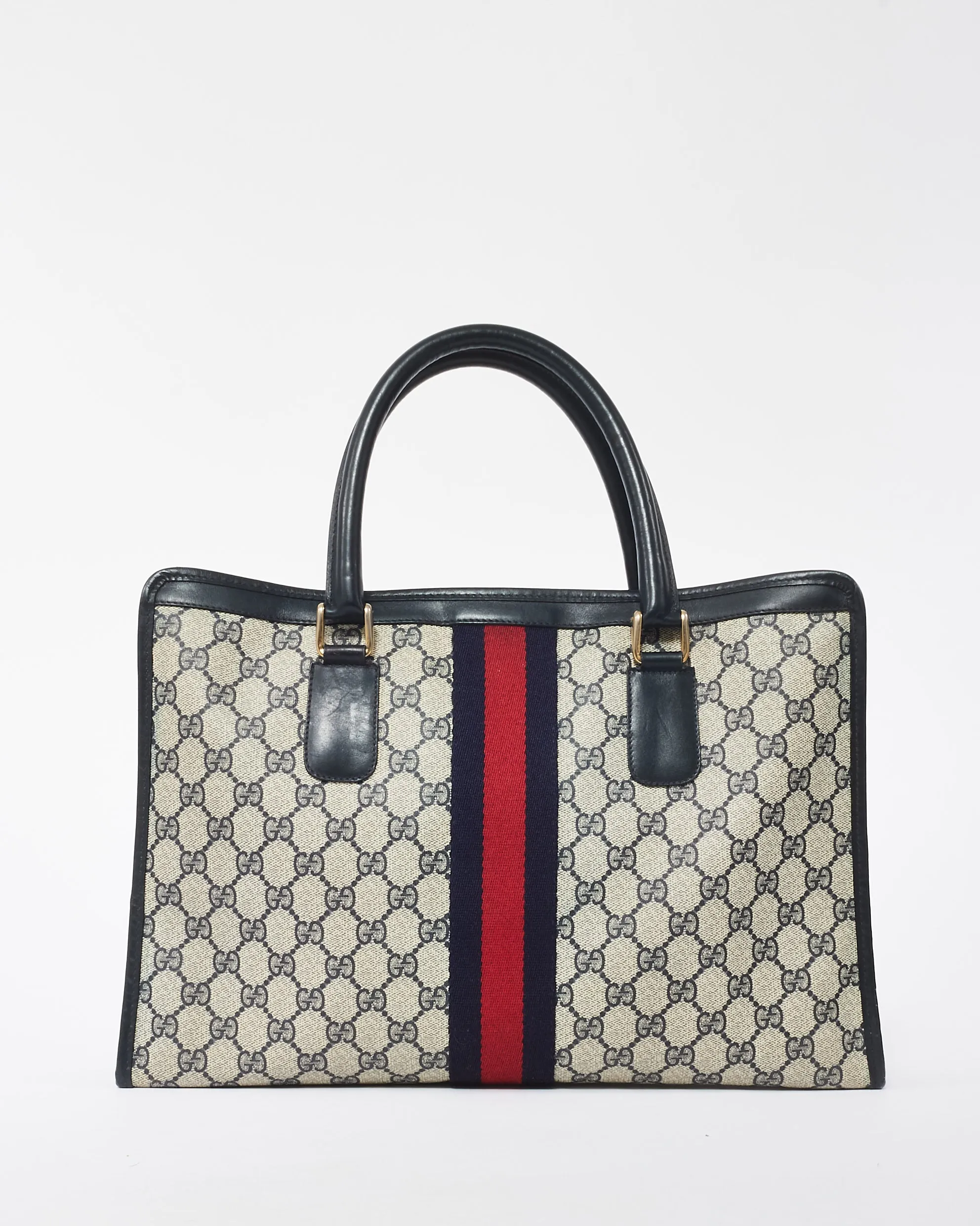 Gucci Vintage Navy GG Supreme Coated Canvas Sherry Line Top Handle Bag
