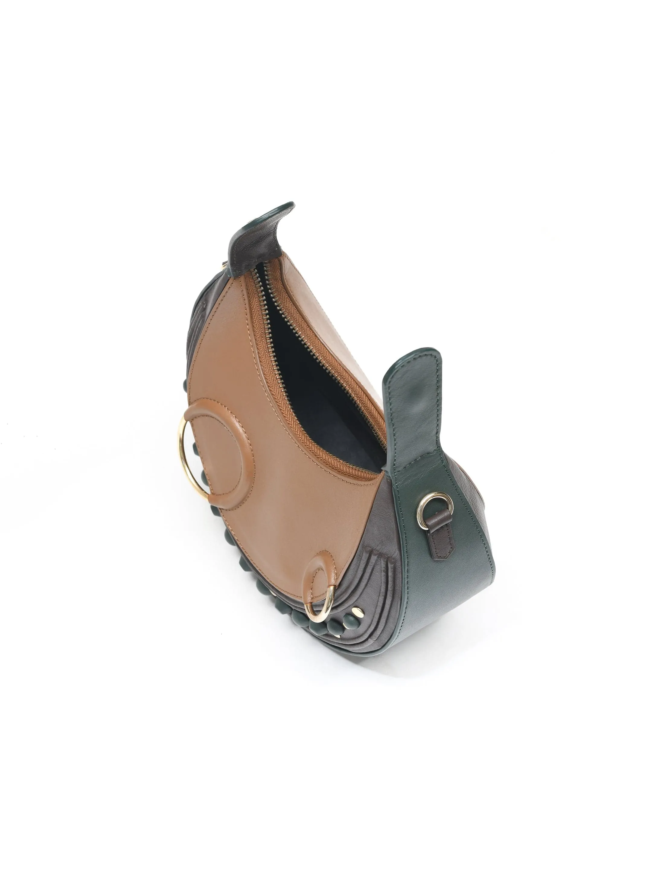 Halo Bag- Tan, Brown & Bottle Green