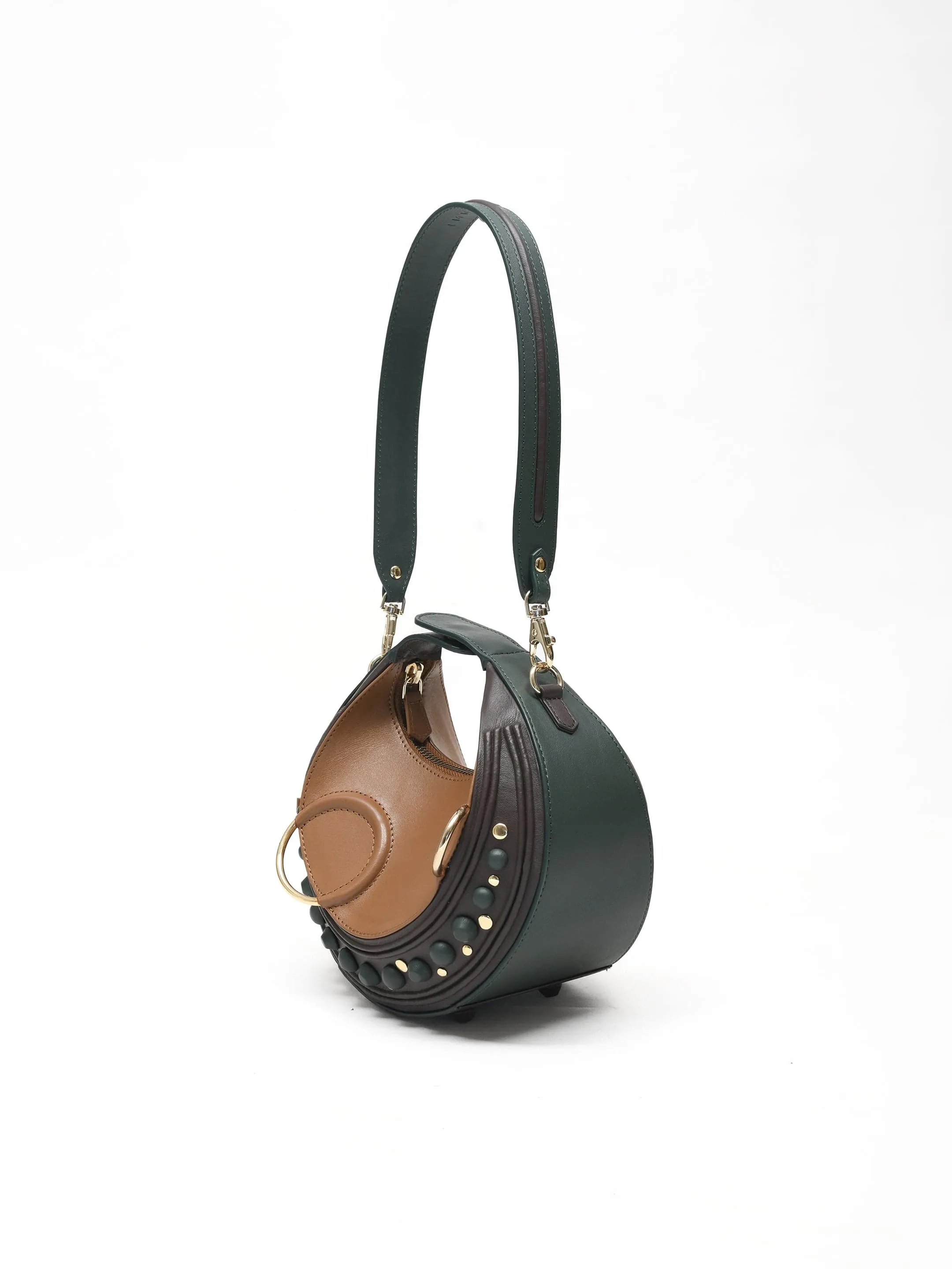 Halo Bag- Tan, Brown & Bottle Green