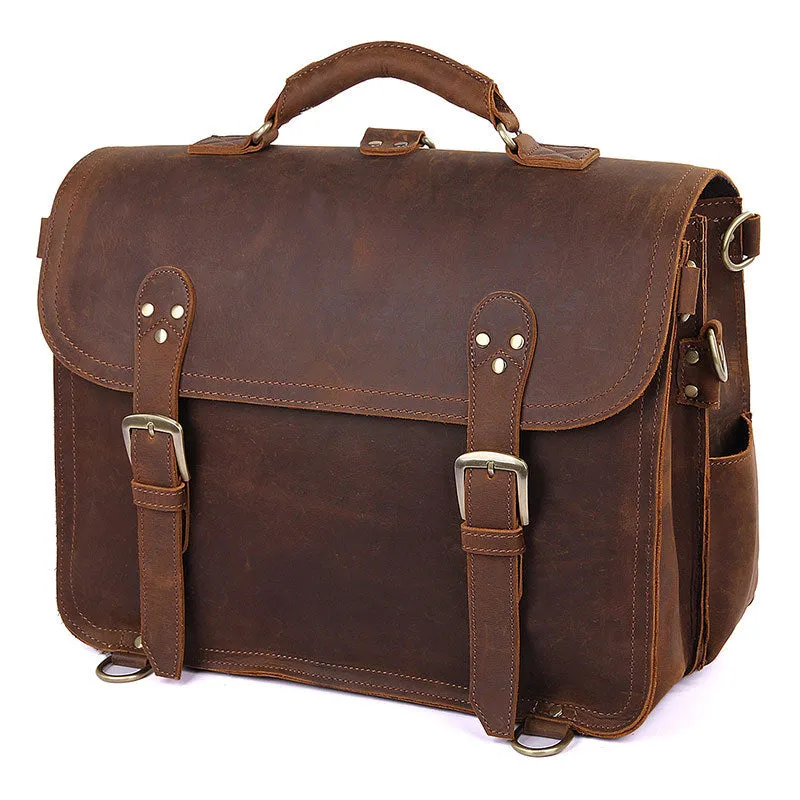 Handmade Crazy Horse Leather Messenger Bags Brown Vintage Shoulder Bags