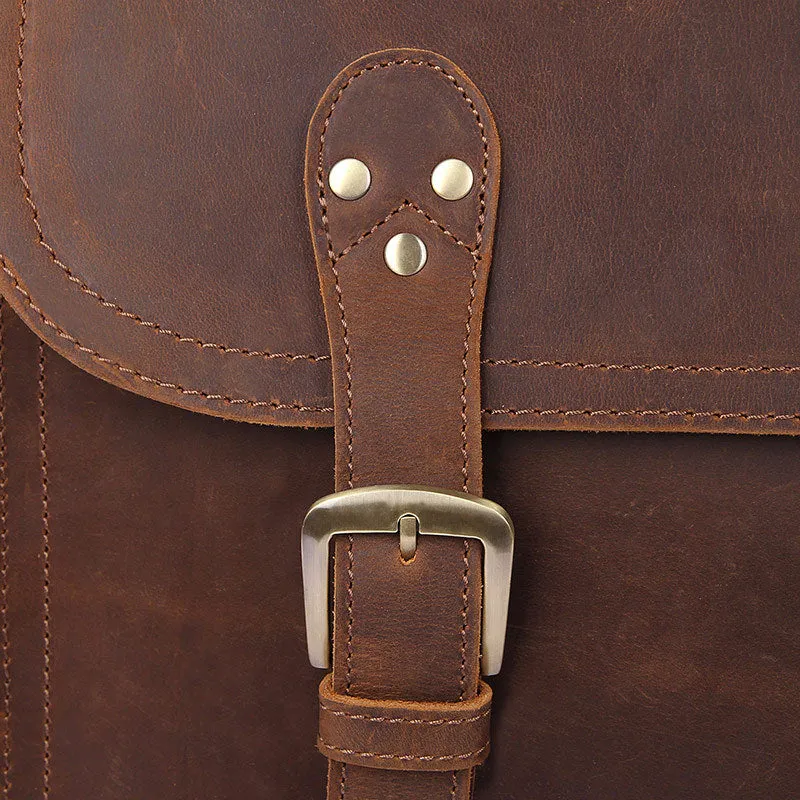 Handmade Crazy Horse Leather Messenger Bags Brown Vintage Shoulder Bags