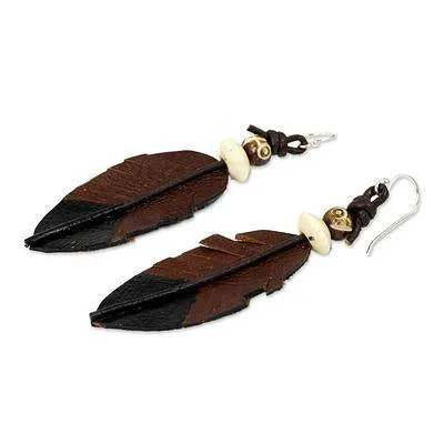 Handmade 'Feather Leaf' Leather Earrings