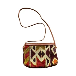 Handmade Kilim Handbag with Thin Leather Cording Strap | 10 x 8