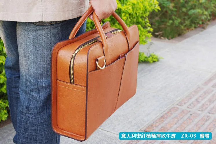 Handmade Tan Brown Leather Briefcase, Laptop Bag, Messenger Shoulder Bag Men's Handbag D018