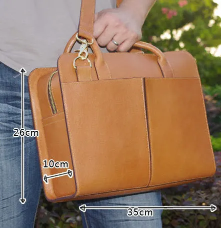 Handmade Tan Brown Leather Briefcase, Laptop Bag, Messenger Shoulder Bag Men's Handbag D018