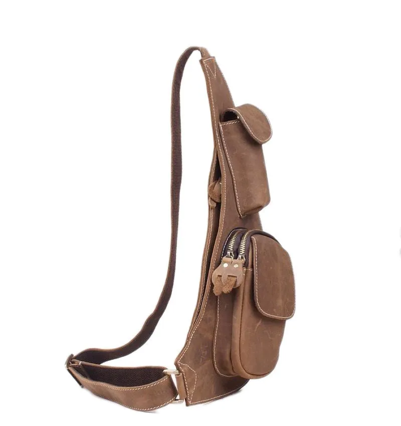 Handmade Vintage Genuine Leather Messenger Bag, Shoulder Bag, Chest Bag, Waist Pack 2009