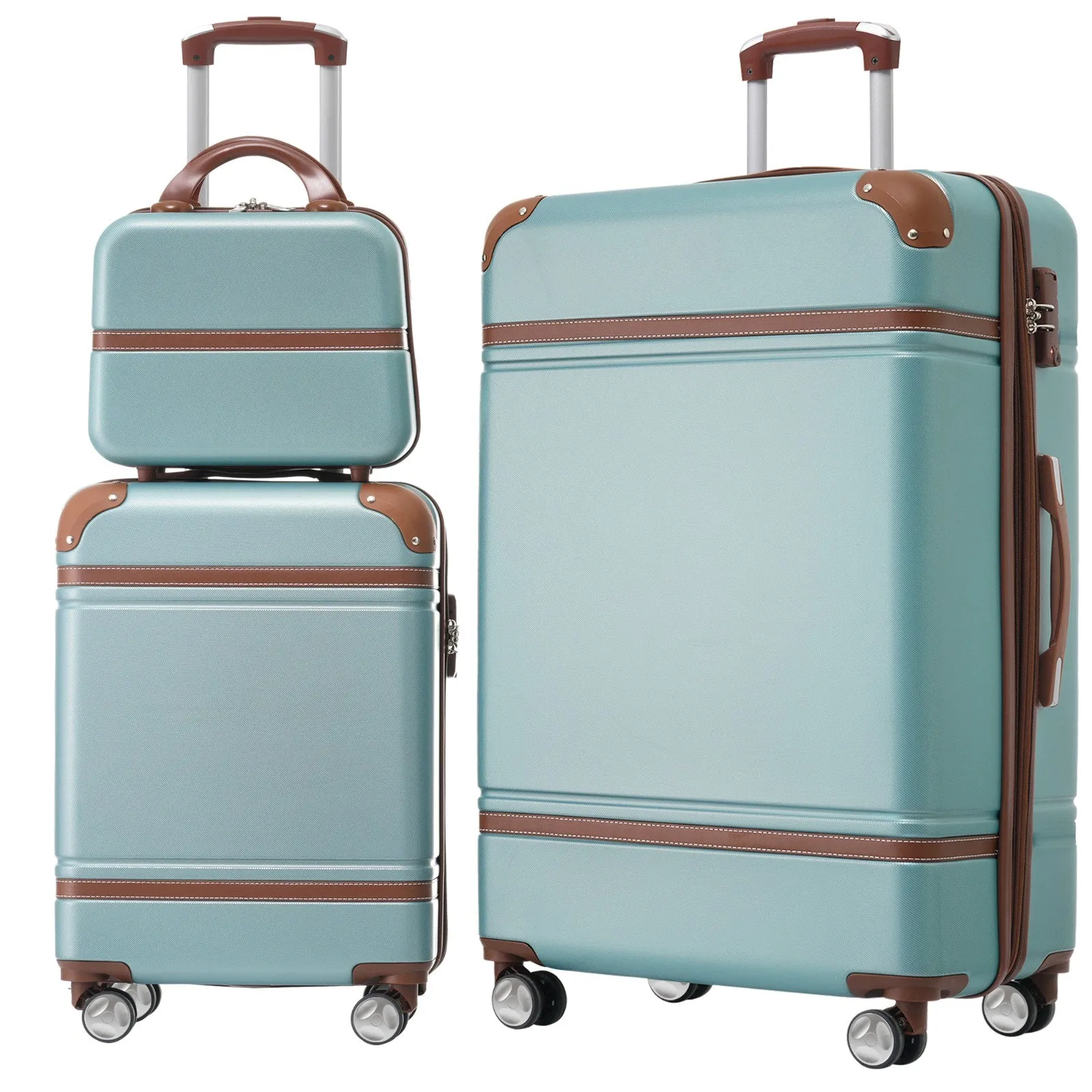 Hardshell Luggage Sets 3 Pieces 20" 28" Luggages and Cosmetic Case Spinner Suitcase with TSA Lock Lightweight,Green