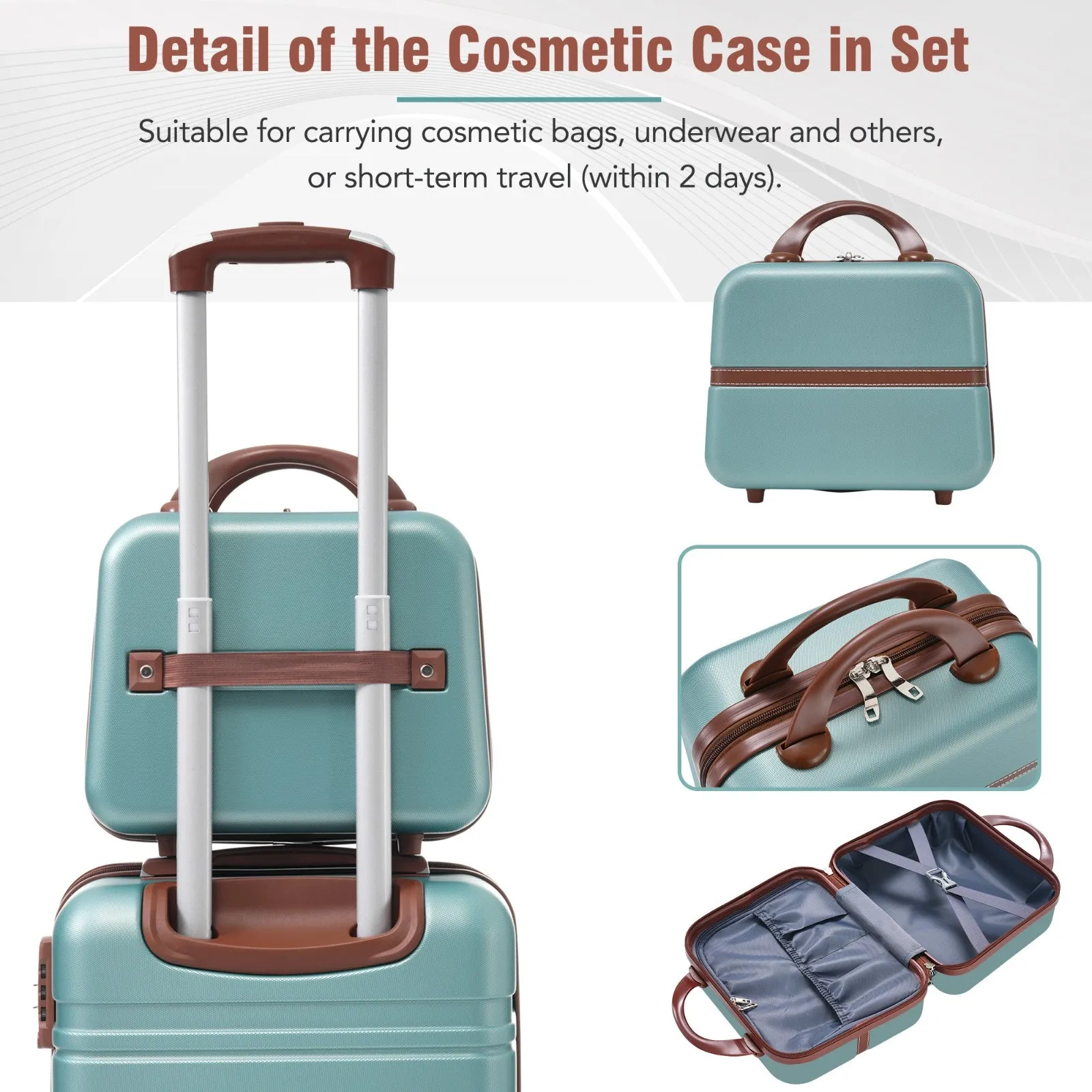 Hardshell Luggage Sets 3 Pieces 20" 28" Luggages and Cosmetic Case Spinner Suitcase with TSA Lock Lightweight,Green