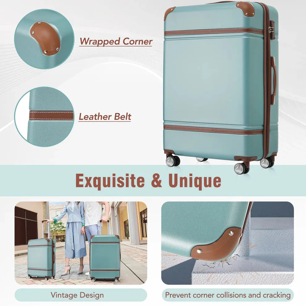 Hardshell Luggage Sets 3 Pieces 20" 28" Luggages and Cosmetic Case Spinner Suitcase with TSA Lock Lightweight,Green