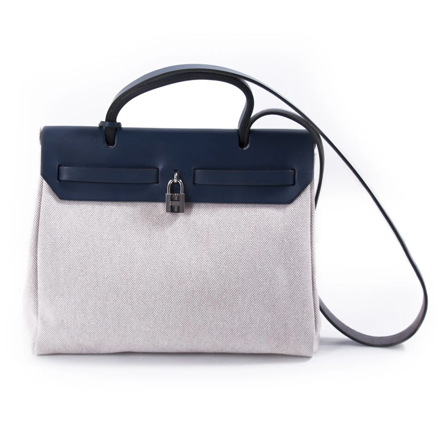 Hermès Herbag PM Toile Beige Navy Blue