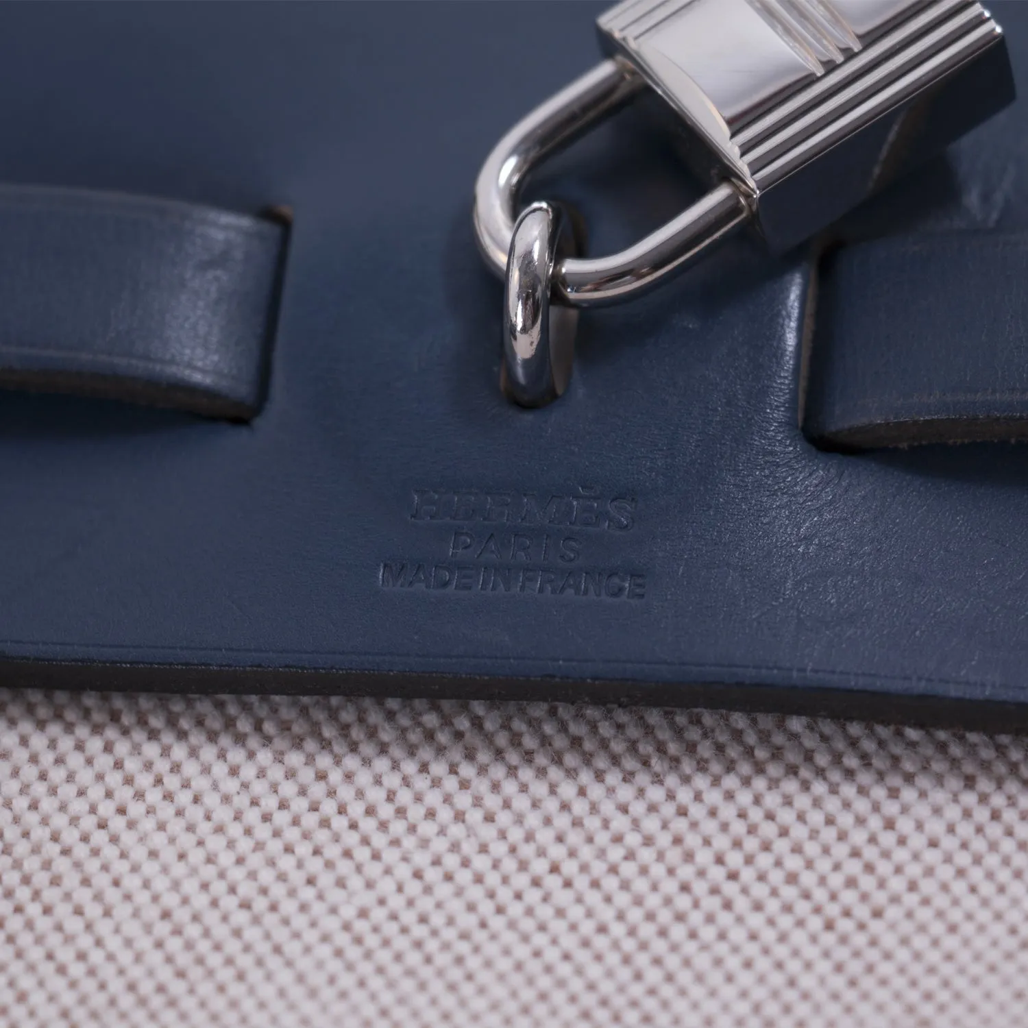 Hermès Herbag PM Toile Beige Navy Blue