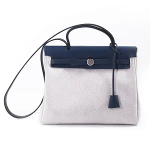 Hermès Herbag PM Toile Beige Navy Blue