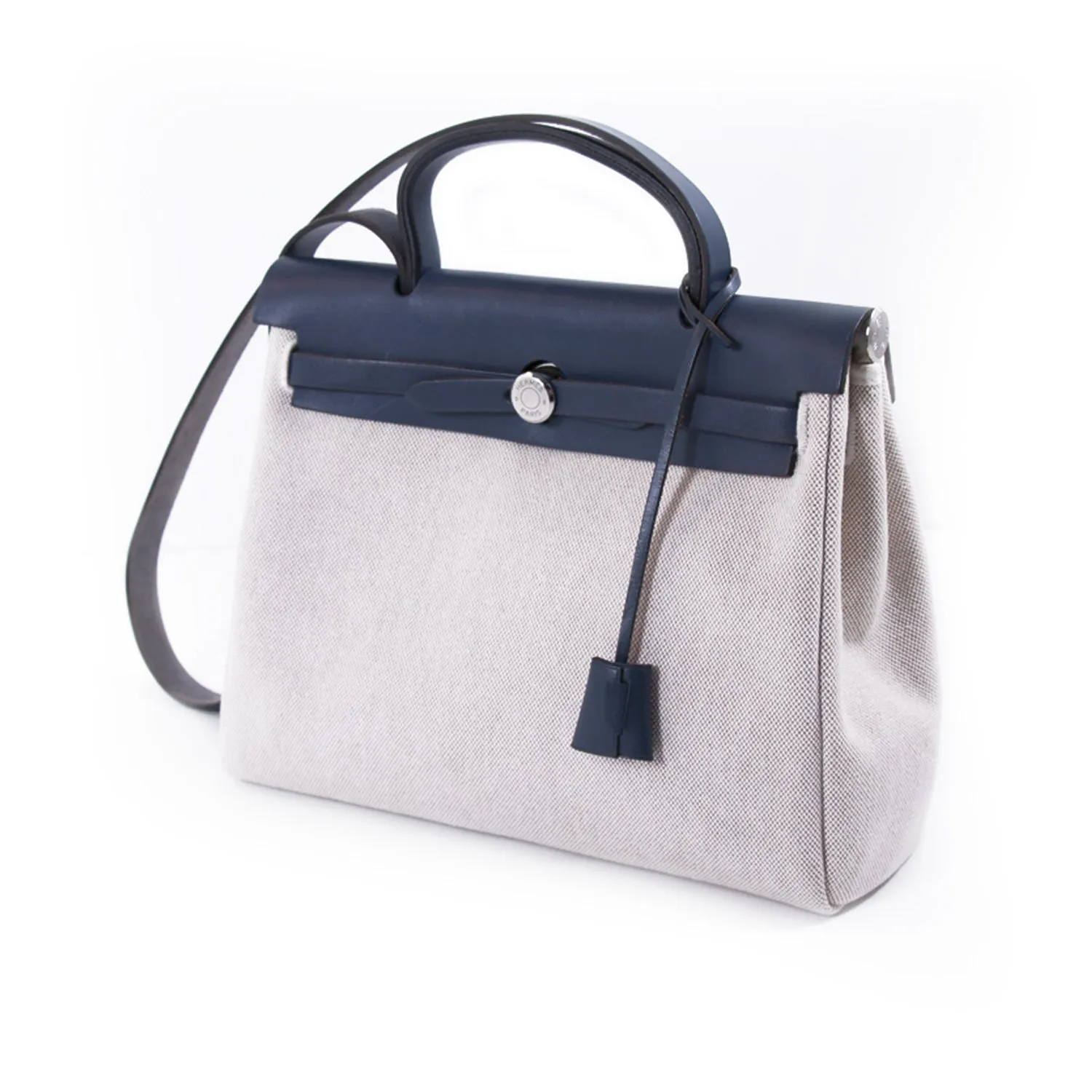 Hermès Herbag PM Toile Beige Navy Blue