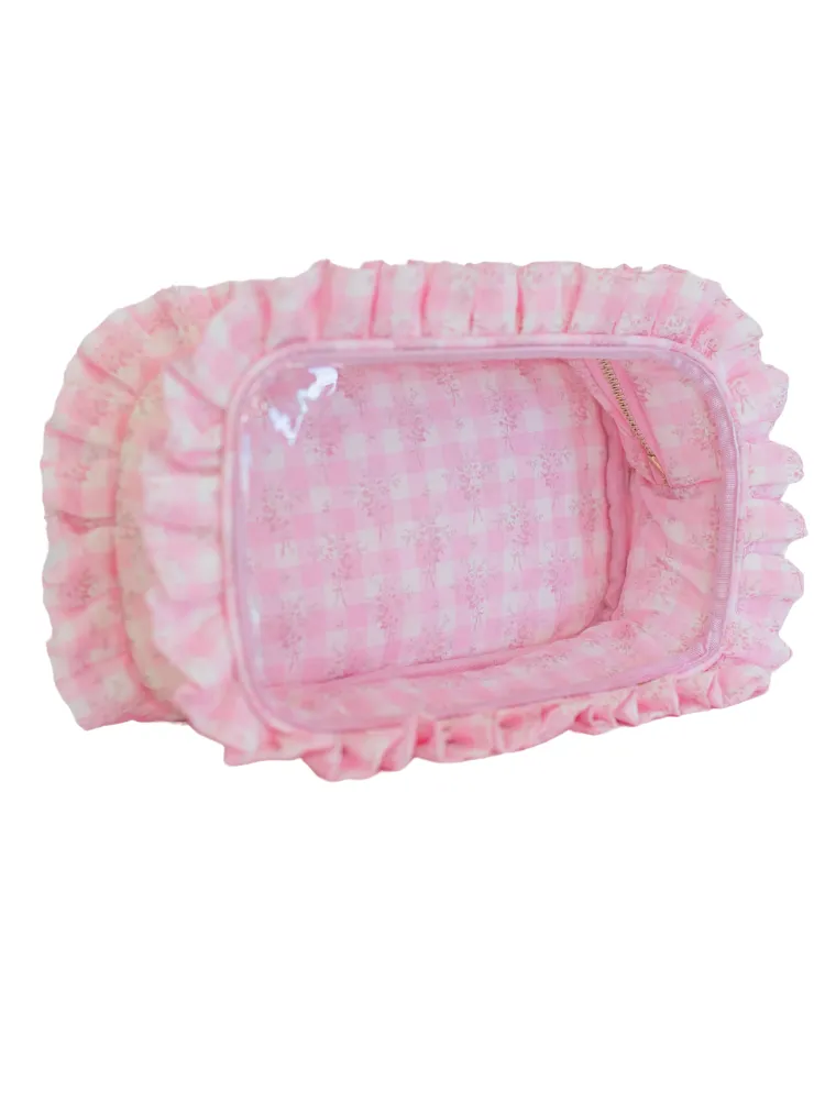 Hollis Ruffled Nylon Clear Pouch - Floral