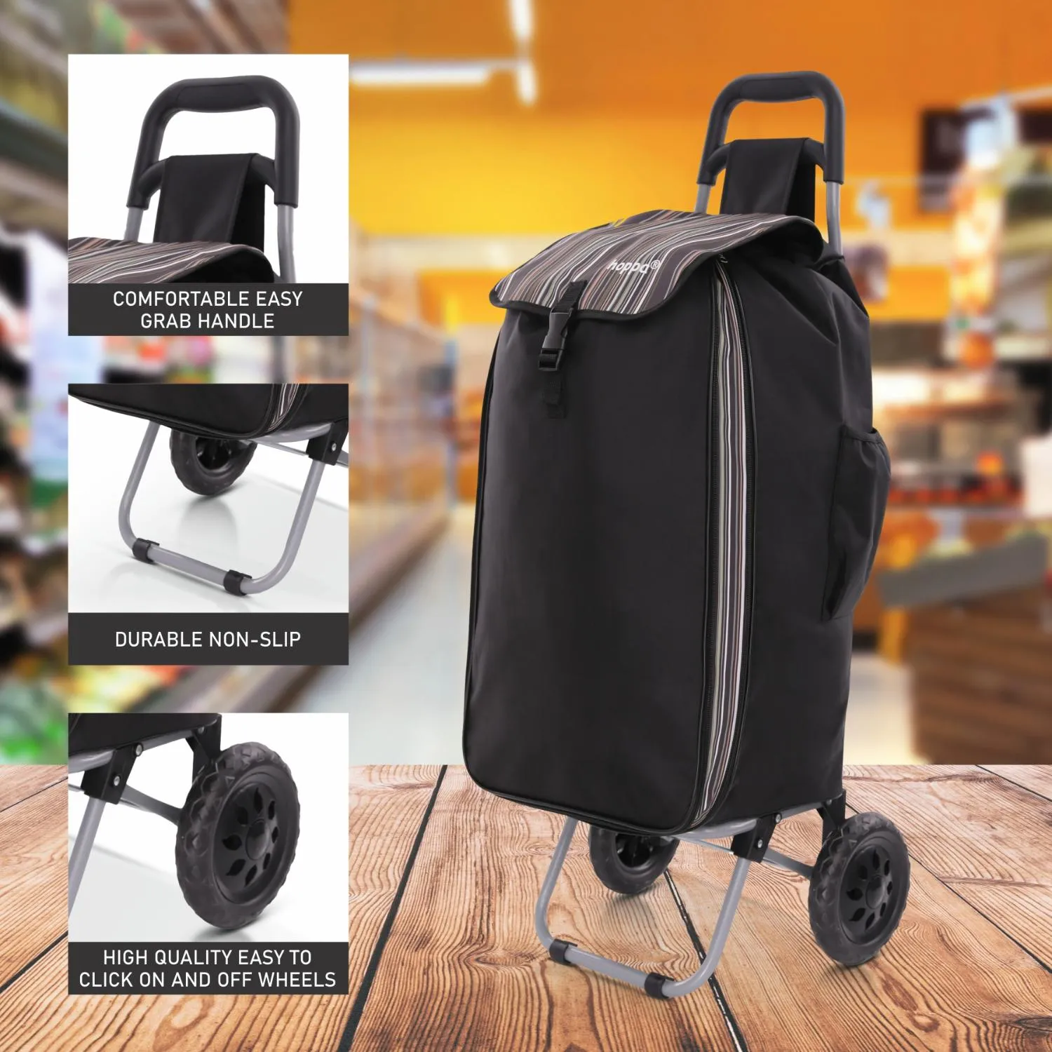 Hoppa Expandable 57L to 64L Lightweight Shopping Trolley 2024 model, Hard Wearing & Foldaway Push/Pull Cart for Easy Storage With 1 Year Guarantee