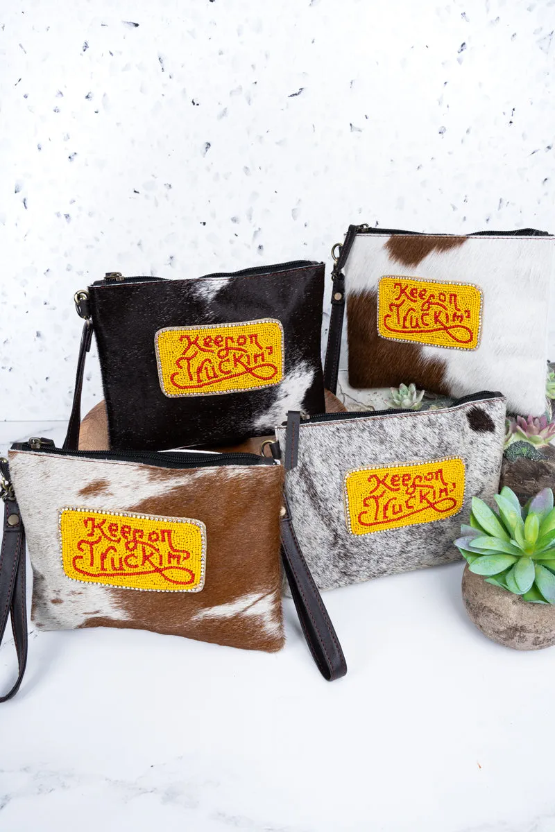Keep On Truckin' Cowhide Wristlet Clutch