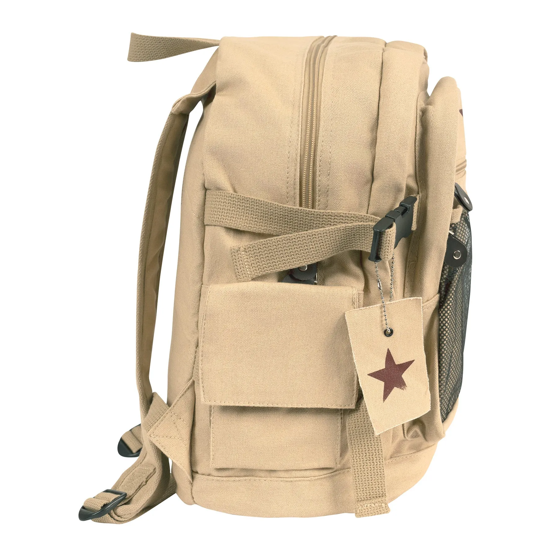 Khaki - Military Vintage Deluxe Backpack with Red China Star Emblem