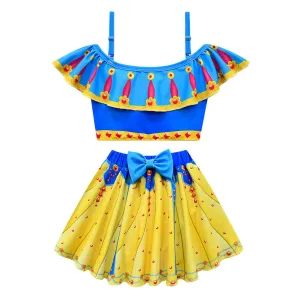 Kids Girls Snow White Cosplay Costume Two-Piece Swimwear Outfits Halloween Carnival Suit