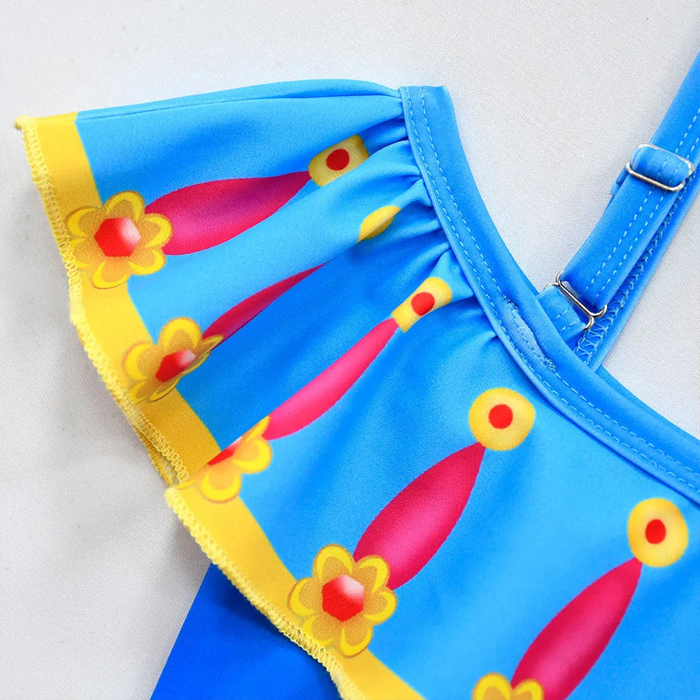 Kids Girls Snow White Cosplay Costume Two-Piece Swimwear Outfits Halloween Carnival Suit