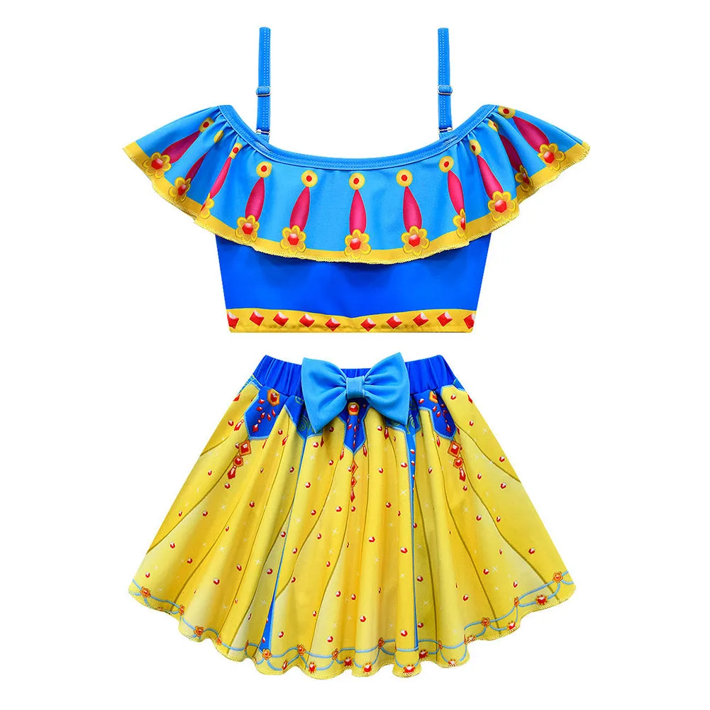 Kids Girls Snow White Cosplay Costume Two-Piece Swimwear Outfits Halloween Carnival Suit