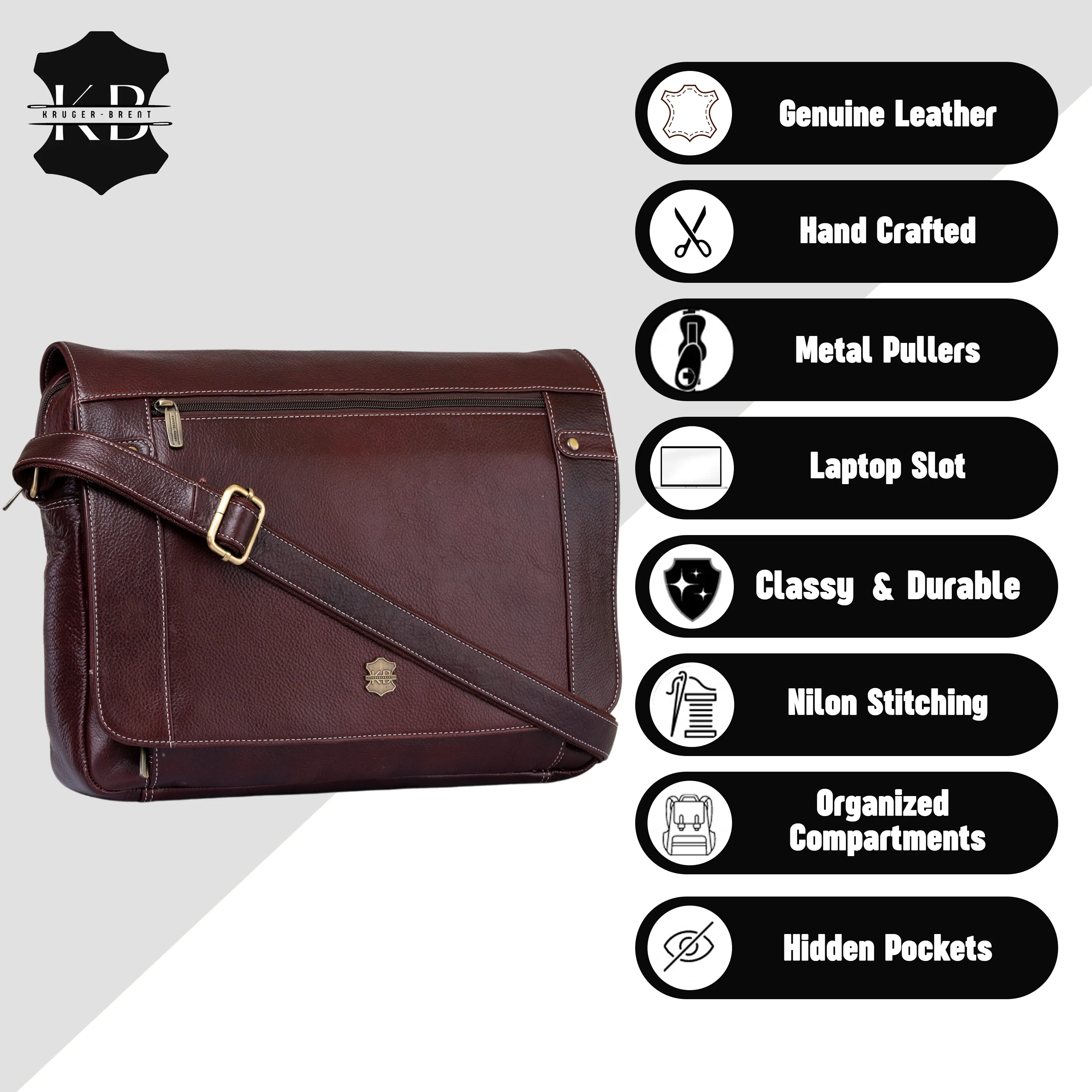 Kuger-Brent Cronus Wine Genuine Leather Unisex Messenger Bag