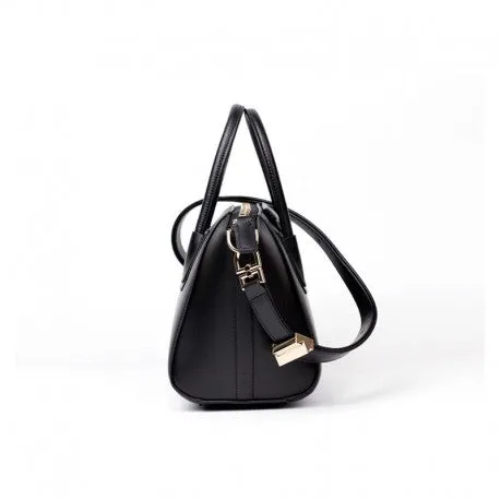 Kylie Calfskin Leather Top Handle Trapezoid Bag - Black