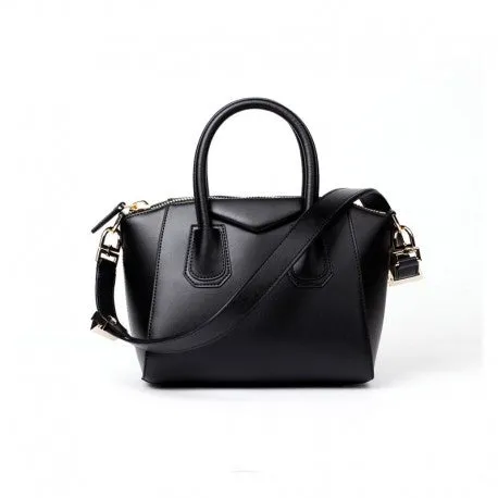 Kylie Calfskin Leather Top Handle Trapezoid Bag - Black
