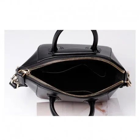 Kylie Calfskin Leather Top Handle Trapezoid Bag - Black