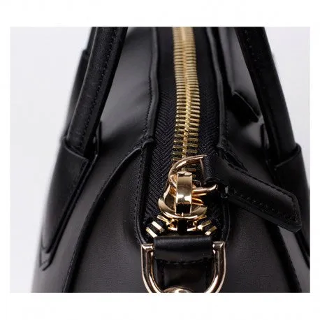 Kylie Calfskin Leather Top Handle Trapezoid Bag - Black