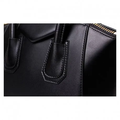 Kylie Calfskin Leather Top Handle Trapezoid Bag - Black