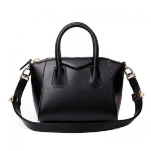 Kylie Calfskin Leather Top Handle Trapezoid Bag - Black