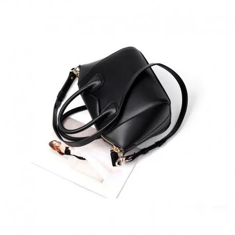 Kylie Calfskin Leather Top Handle Trapezoid Bag - Black