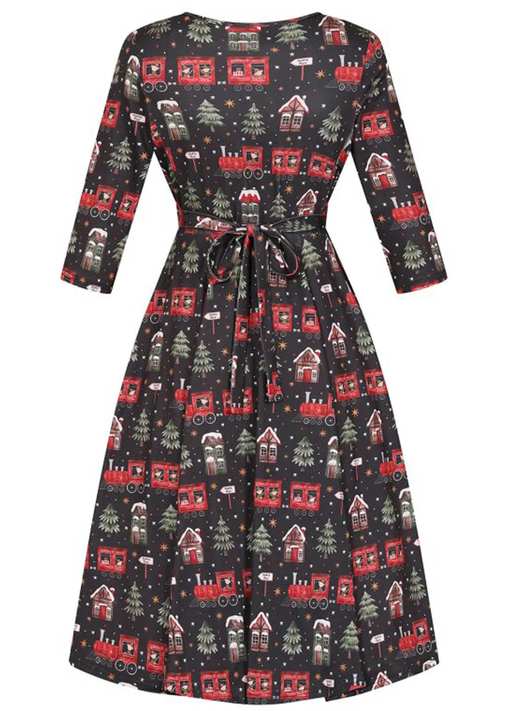 Lady V Lyra Xmas Express Christmas 50's Swing Dress Black