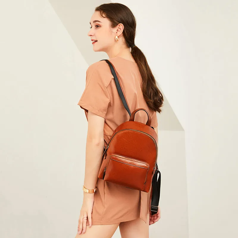 Leather Backpack Women Top Grain Leather Backpack Purse Top Natural Cowhide Leather City Backpack Leather Travel Rucksack SX3096