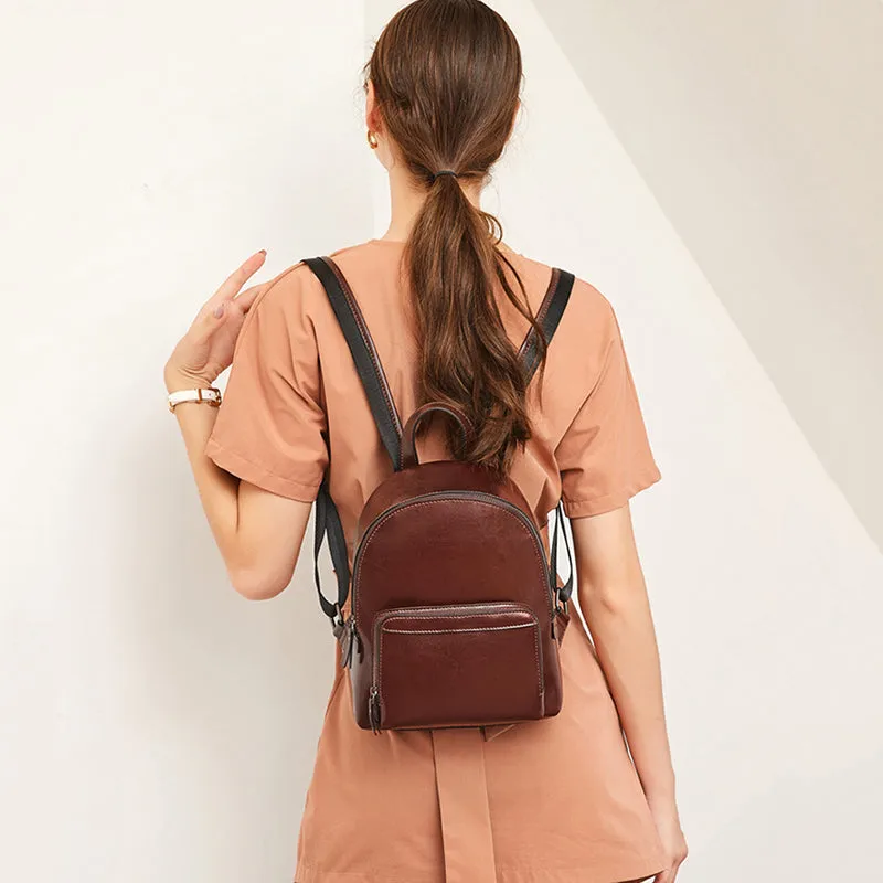 Leather Backpack Women Top Grain Leather Backpack Purse Top Natural Cowhide Leather City Backpack Leather Travel Rucksack SX3096