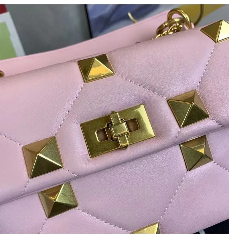 leather luxury rivet handbag