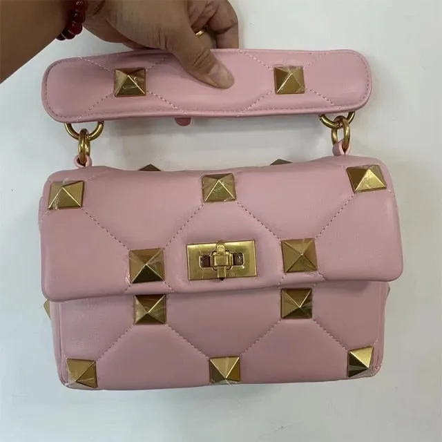 leather luxury rivet handbag