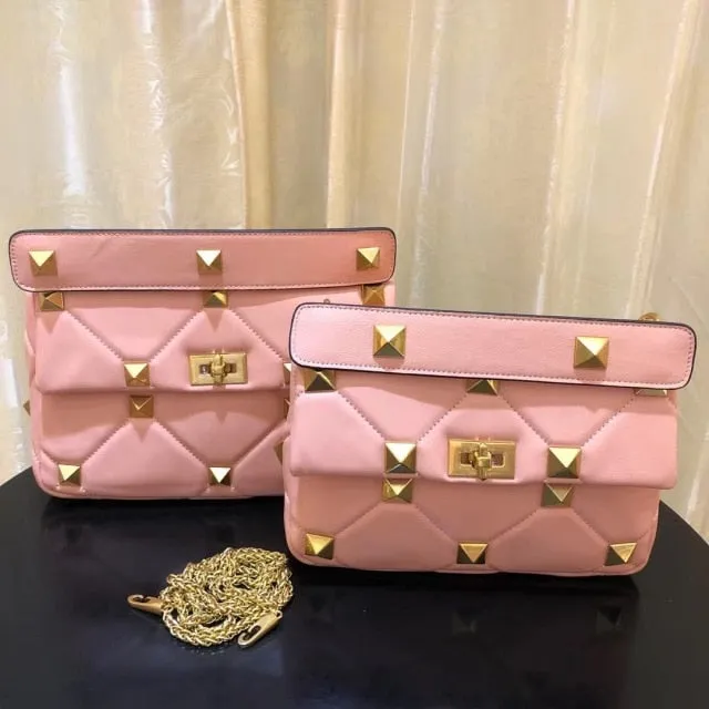 leather luxury rivet handbag