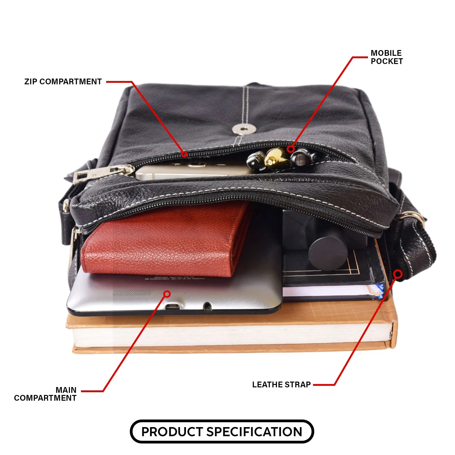 Leather Messenger Bag 36813(BLACK)