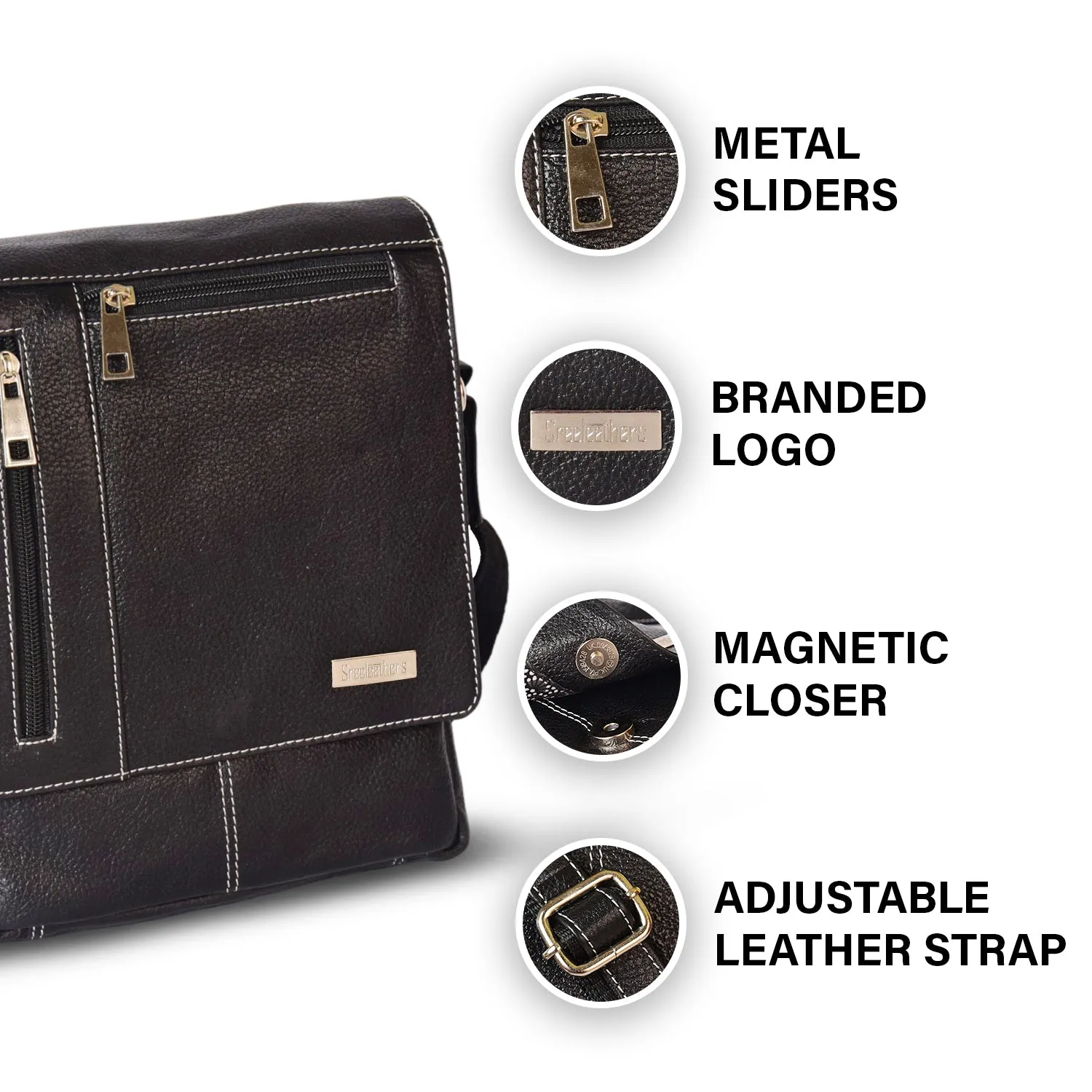Leather Messenger Bag 36813(BLACK)